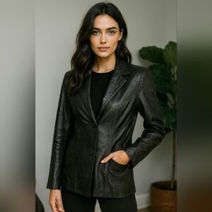 Vintage Pelle Studio by Wilsons Leather Fitted Leather Blazer – Y2K Black. Small